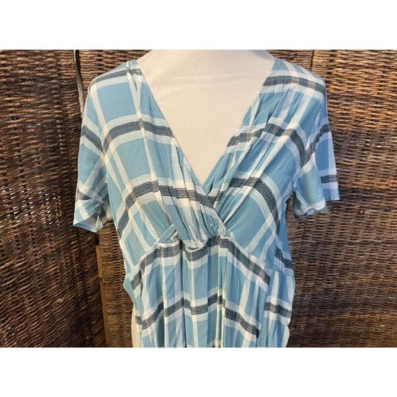 Wild Fable Blue Checkered 100% Rayon Short Sleeve Jumpsuit S-EUC - Picture 2 of 11